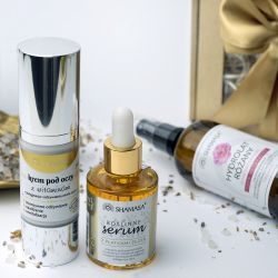Set of natural cosmetics for mature skin with gold serum